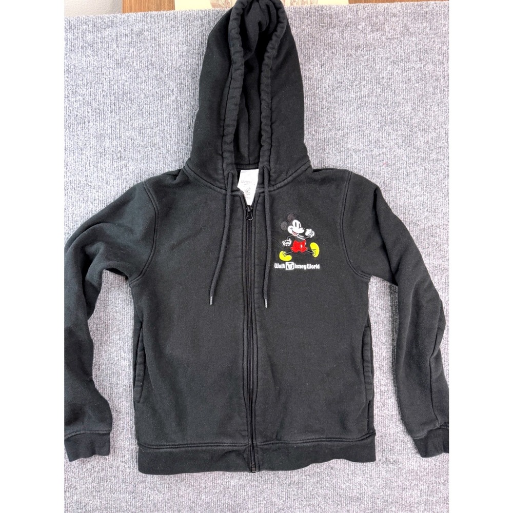 Disney Mickey Mouse Zip Hoodie XS Black Walt Disney World Graphic Vintage Y2K